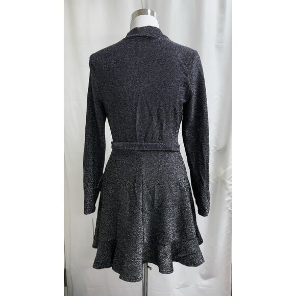 Speechless Long Sleeve Ruffle Hem Dress Juniors Medium Black Metallic - Picture 4 of 10